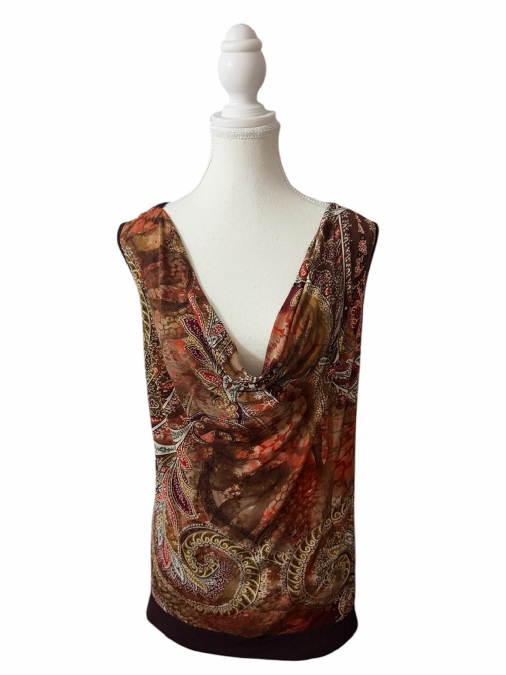 Vintage Bellina - Y2K Tuscan Mom Sleeveless Paisley Cowl Neck Tank Top